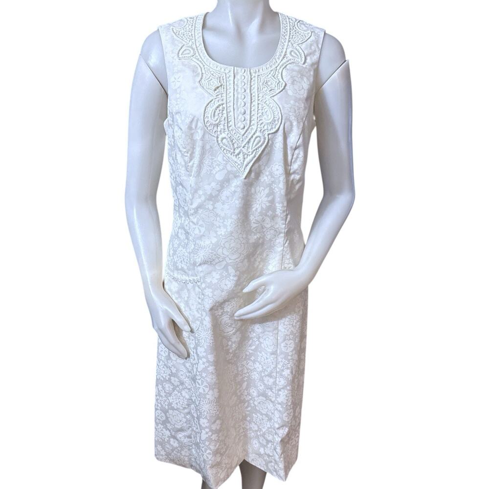 Vintage 1960's "The Lilly" Pulitzer Off White Sleeveless Floral Shift Dress 12
